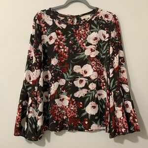 Loft floral print bell sleeve blouse